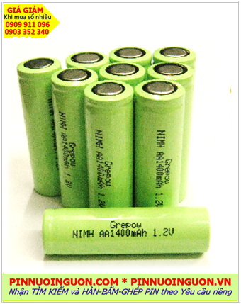 Pin sạc 1.2v AA1400mAh, Pin sạc công nghiệp đầu bằng NiMh AA1400mAh 1.2v, Cell pin Grepow NiMh AA1400mAh 1.2v